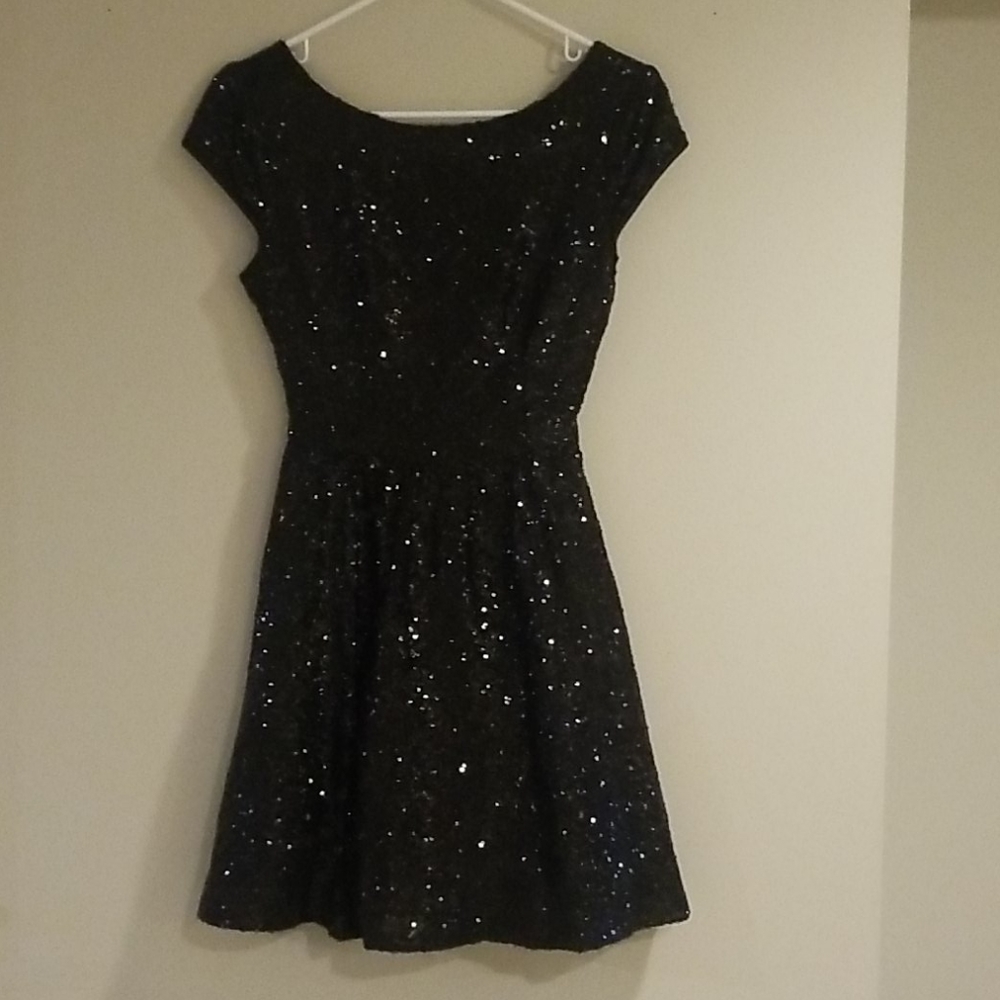 Sequin open back black dress size 5/6